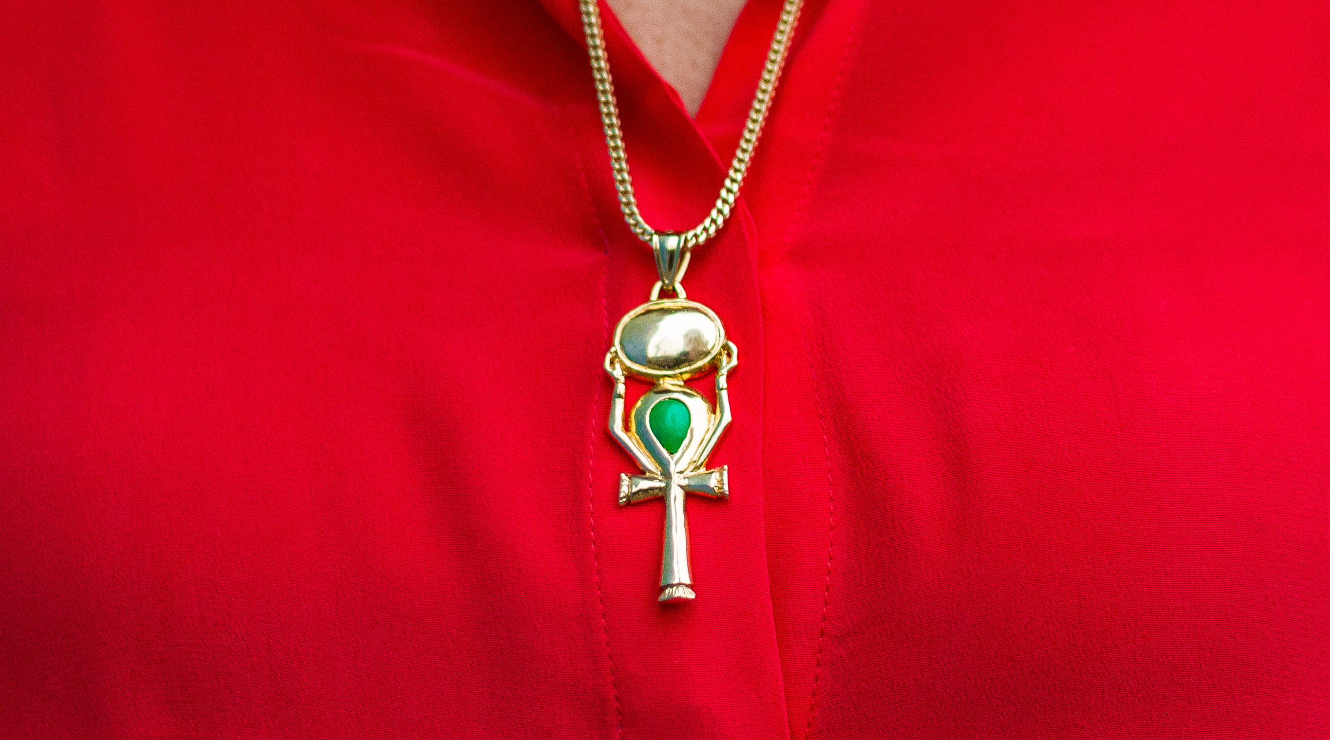 Ra Ka Ankh - The Elevation of Higher Consciousness of Life pendant in 14 karat gold, available with stone of choice